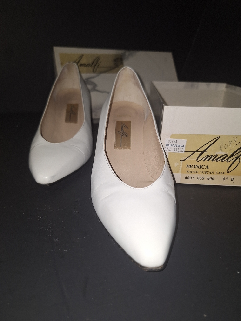 Vintage Unworn Amalfi White Leather Pointed Pumps Monica Tuscan Calf sz8.5